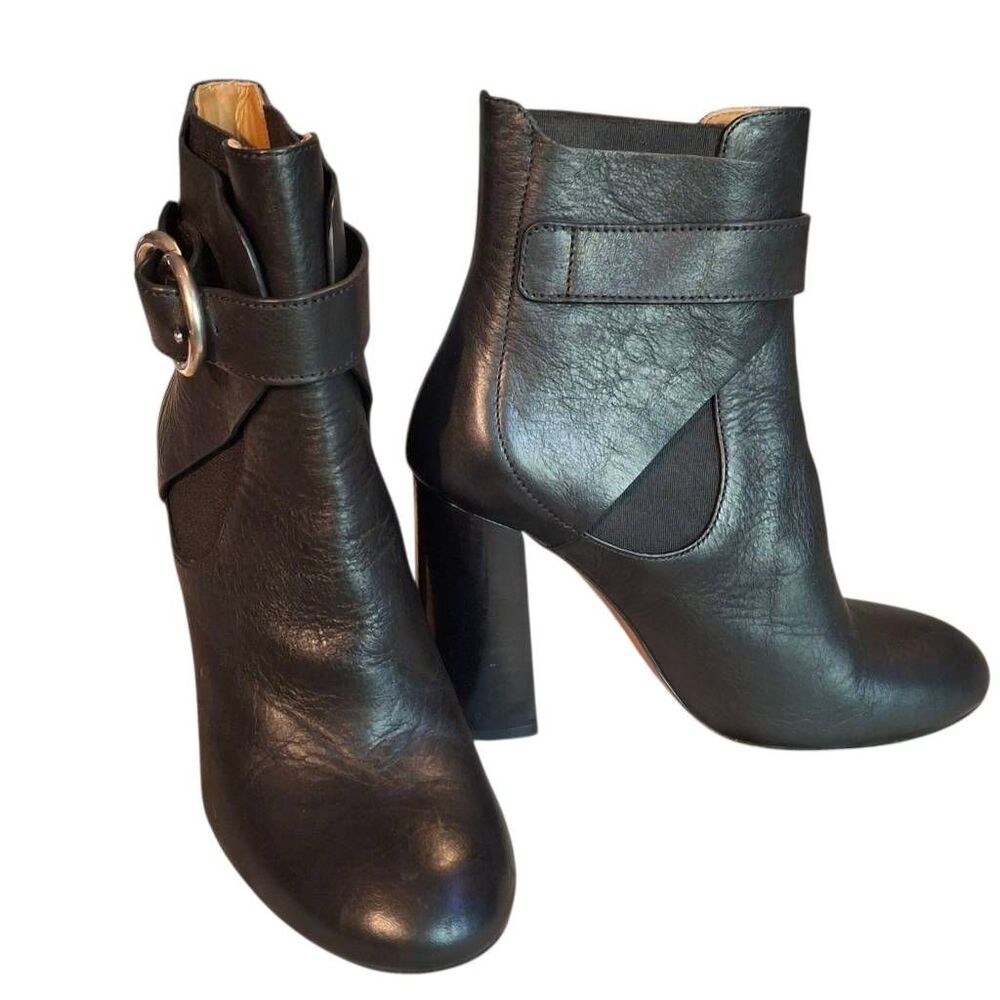 Chloé Chloe Black Leather Ankle Booties 36 Italy Barely Worn Lux Round Toe